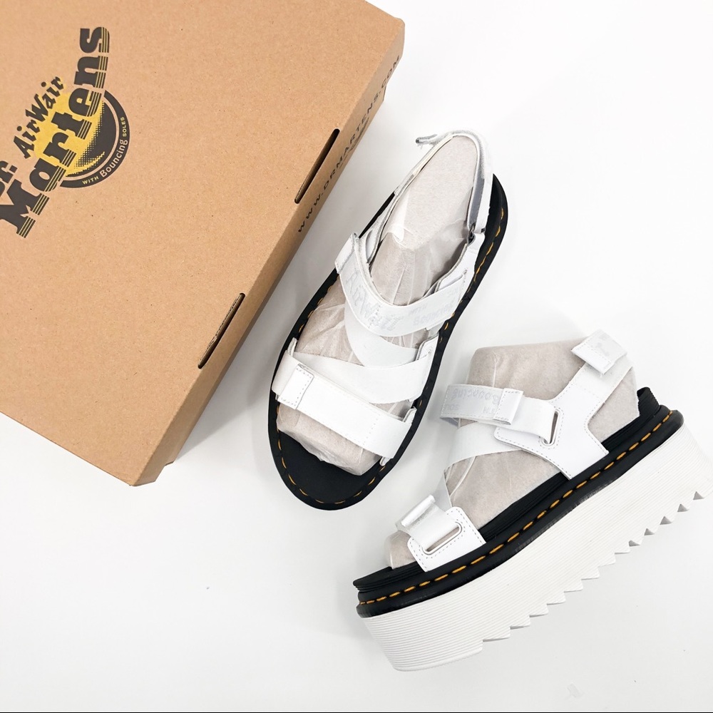 Dr. Martens Kimber Platform Chunky Logo Strap Sandals White Black Light Grey Y2K